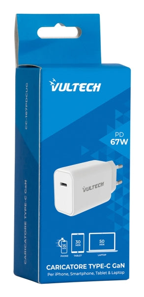 ALIMENTATORE 1 PORTA TYPE-C 67W VULTECH CC-167PDCUGWH