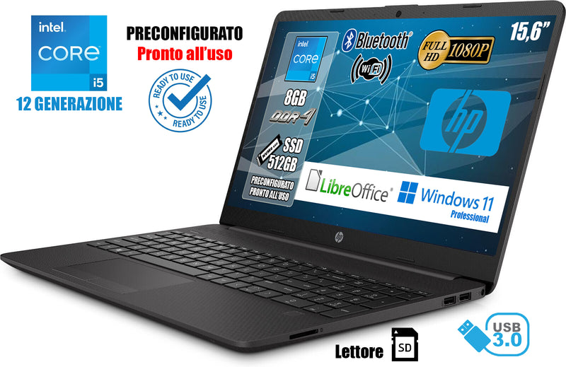 NotebooK Hp 250 G9 Intel Core i5 12th 1235U RAM 8GB SSD 512GB 15.6 FHD W11 Pro