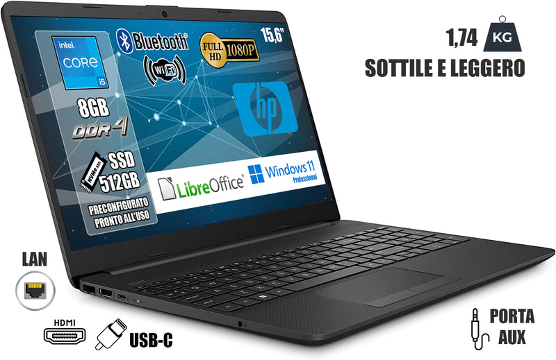 NotebooK Hp 250 G9 Intel Core i5 12th 1235U RAM 8GB SSD 512GB 15.6 FHD W11 Pro