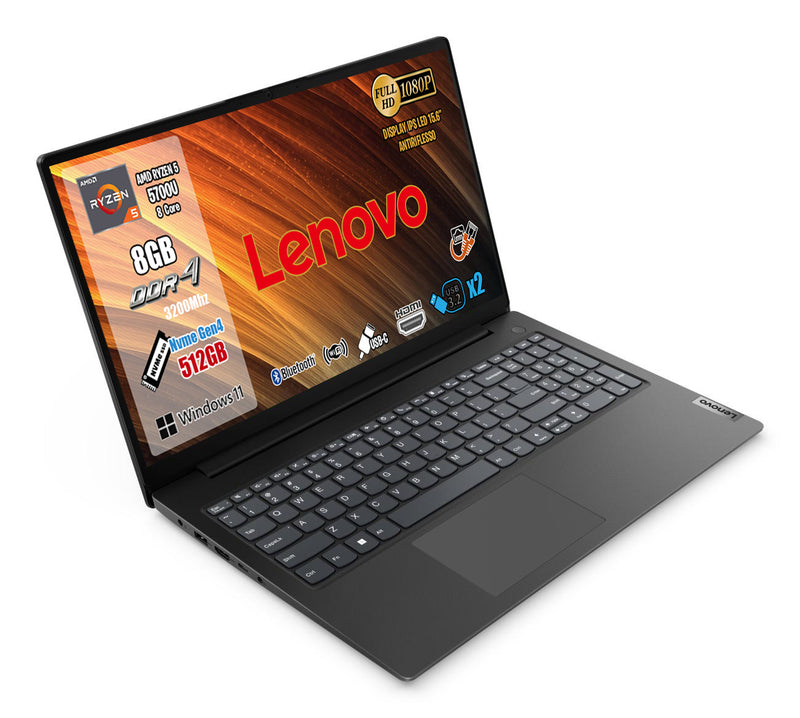 NOTEBOOK LENOVO AMD RYZEN7 5700U 8GB RAM 512GB SSD 15.6 FHD W11 PRO PN:82KD00DCIX