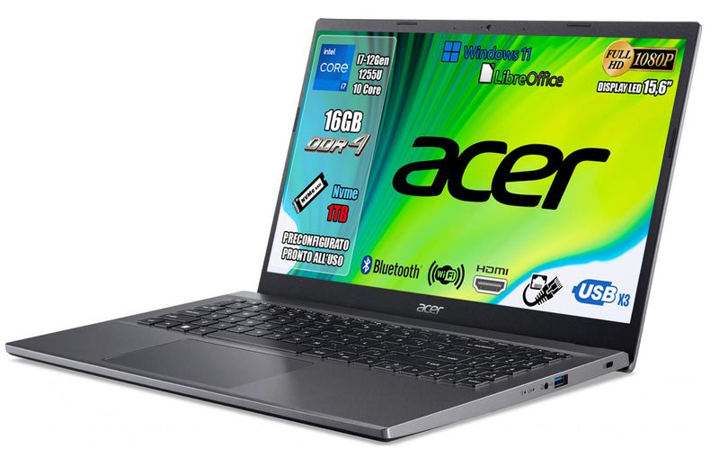 Notebook Acer Extensa 15 Processore Intel Core i7-1255U, RAM 16GB DDR4, 1TB SSD, Display 15.6" FHD, Scheda Grafica Intel Iris Xe, Windows 11 Pro.